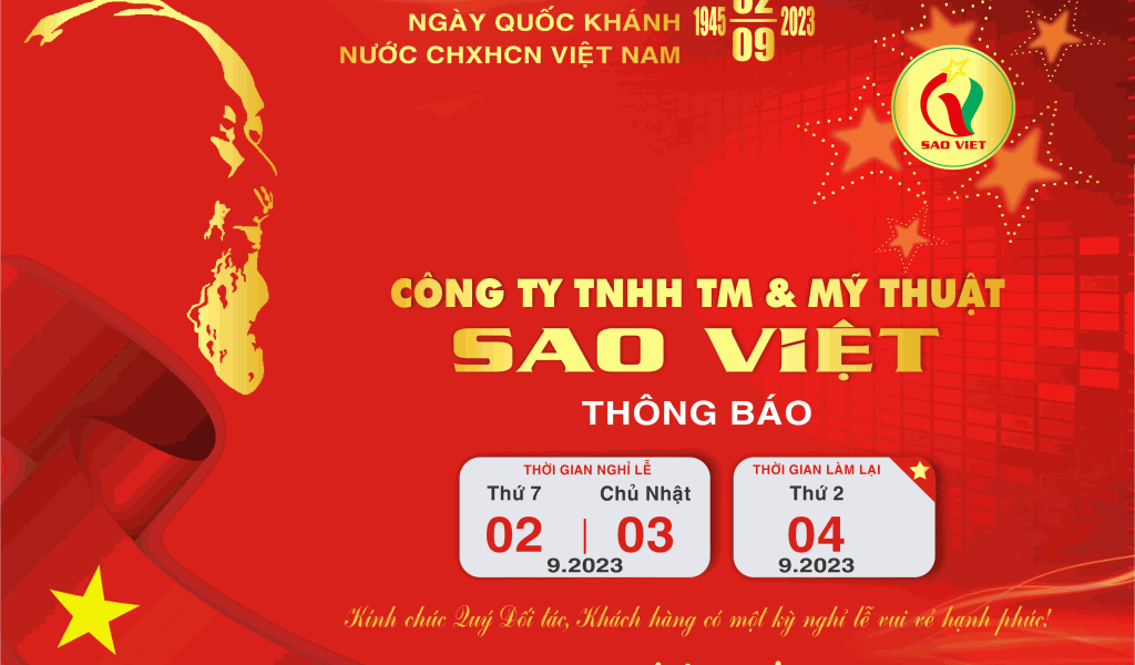 THÔNG BÁO NGHỈ LỄ 2/9/2023