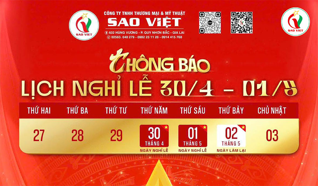  [THÔNG BÁO] LỊCH NGHỈ LỄ GIẢI PHÓNG MIỀN NAM 30/04 & QUỐC TẾ LAO ĐỘNG 01/05